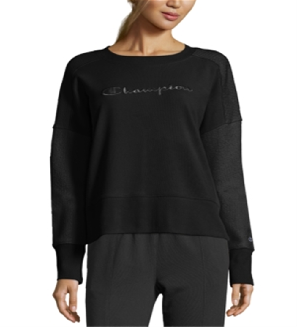 Champion Women's Heritage Cotton Mixed Texture Sweatshirt Black Size Medium