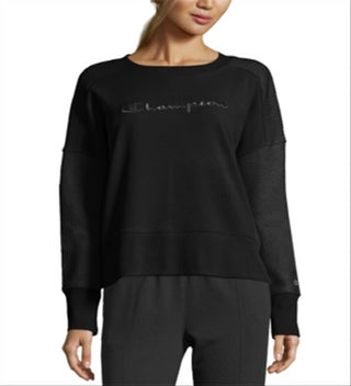 Champion Women's Heritage Cotton Mixed Texture Sweatshirt Black Size Medium