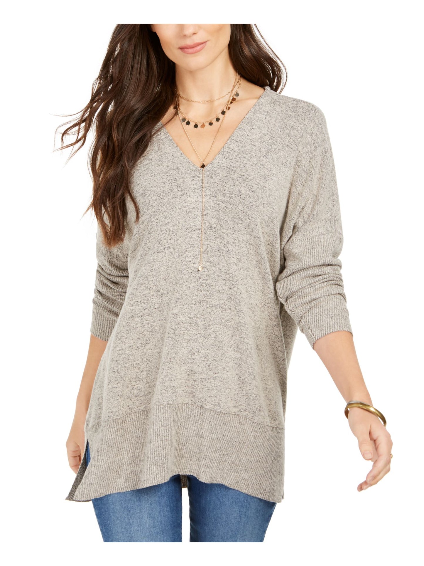 Style & Co Women's Long Sleeve V Neck Sweater Brown Size X-Large