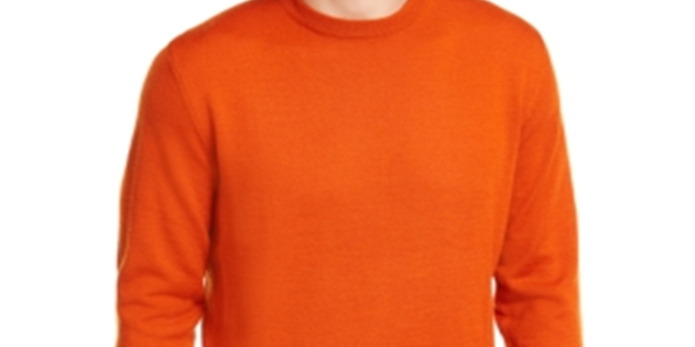 Club Room Men's Merino Wool Blend Ribbed Trim Crewneck Sweater Orange Size Small