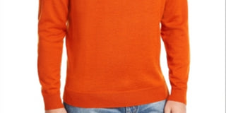 Club Room Men's Merino Wool Blend Ribbed Trim Crewneck Sweater Orange Size Small