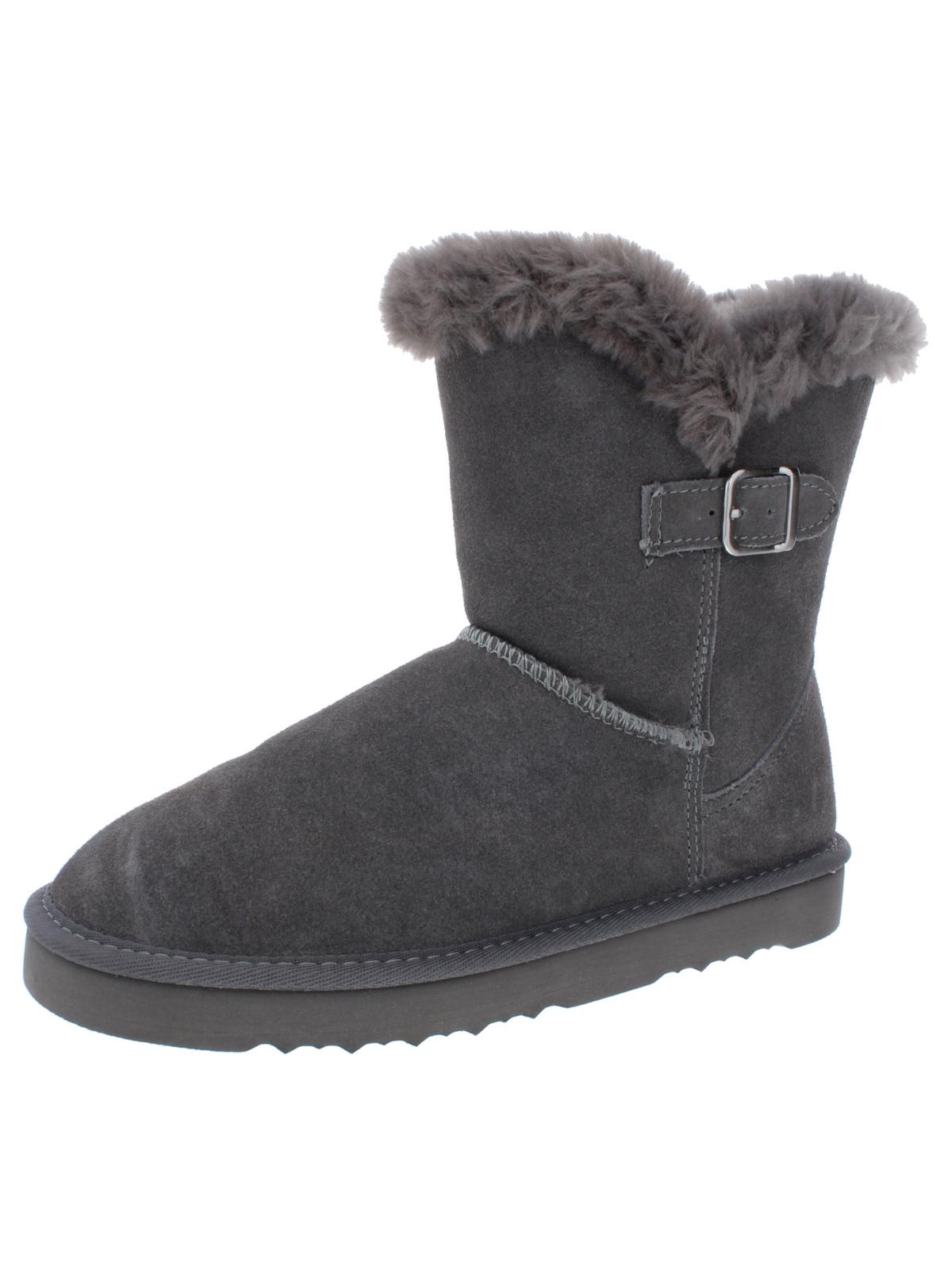 Style & Co Women's Buckle Accent Tiny 2 Round Toe Slip on Leather Snow Boots Gray Size 7 M