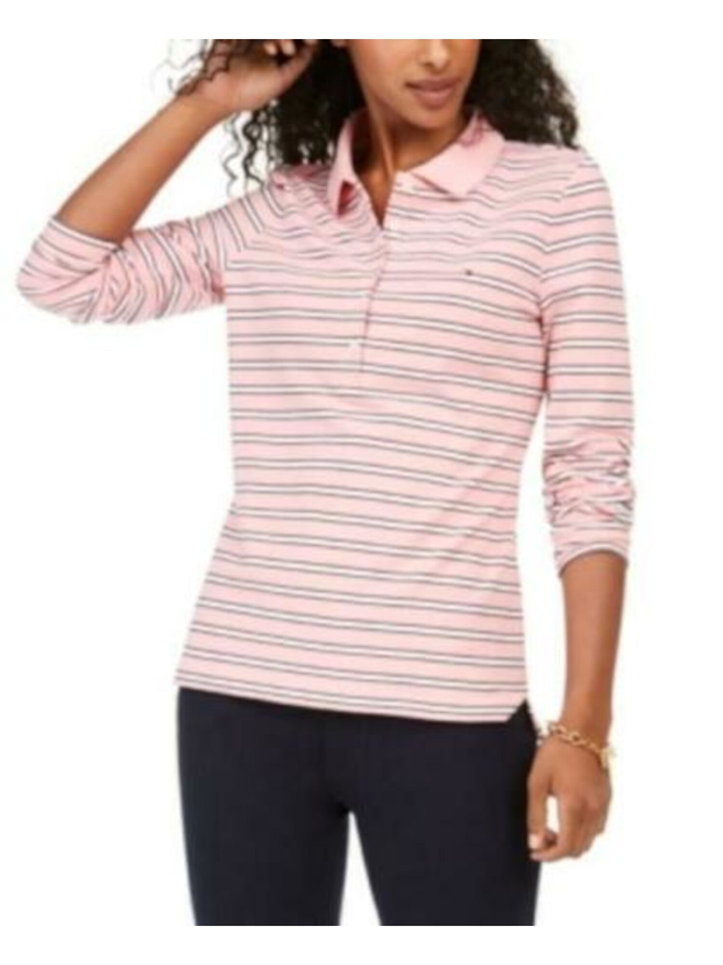 Tommy Hilfiger Women's Long Sleeve Polo Shirt Pink Size XX-Large