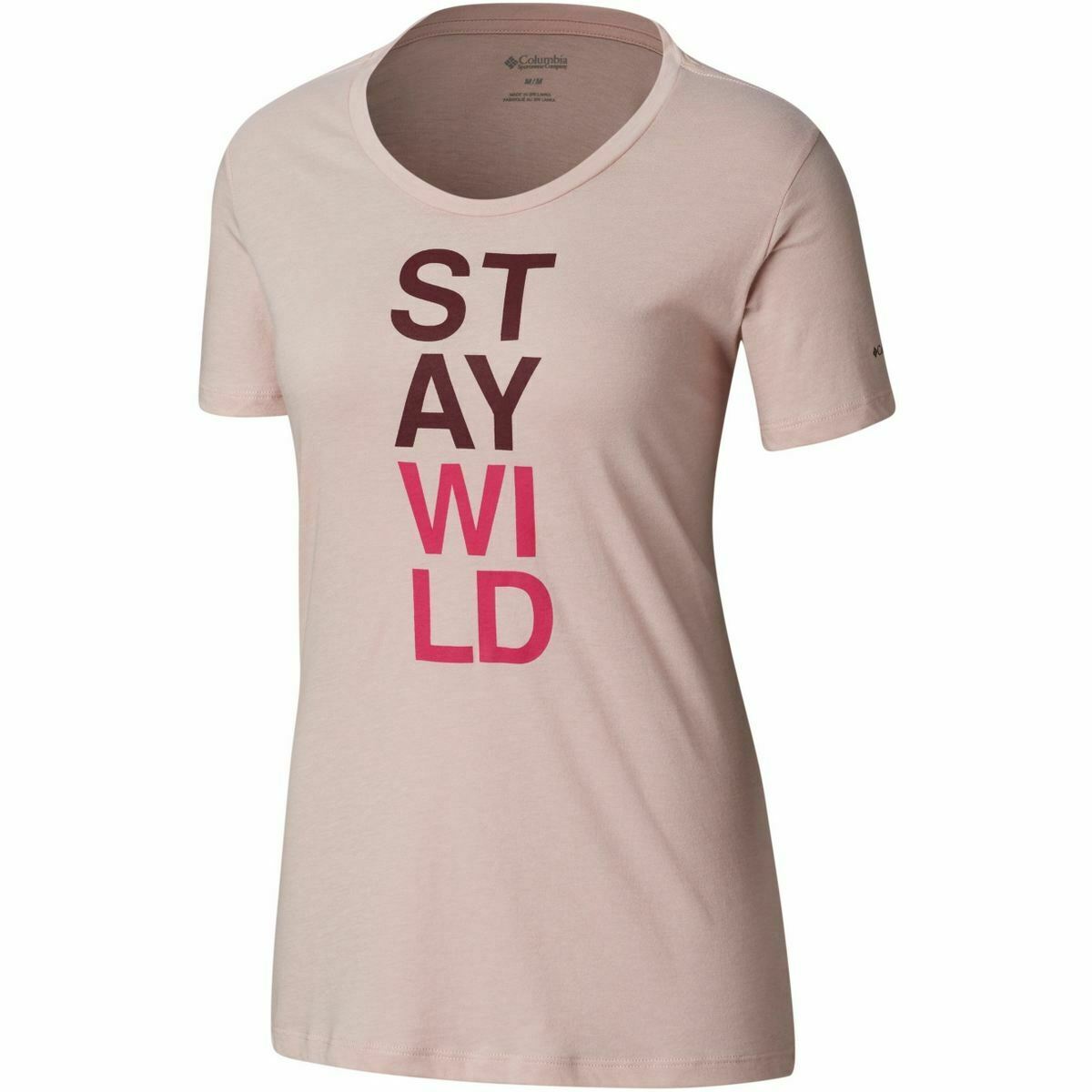 Columbia Women's Printed Short Sleeve Jewel Neck T-Shirt Active Wear Top Pink Size XS