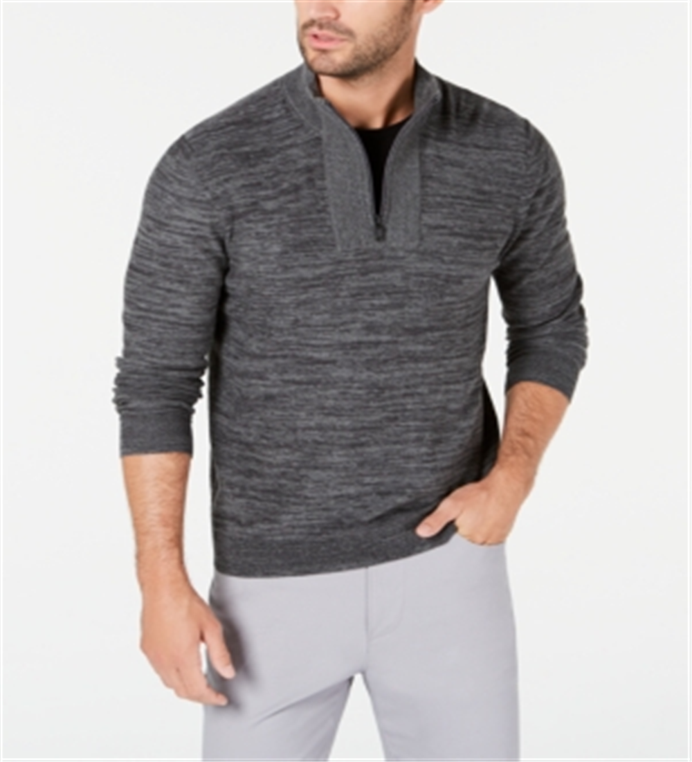 Alfani Men's Long Sleeve Classic Fit Quarter-Zip Cotton Sweater Gray Size Small