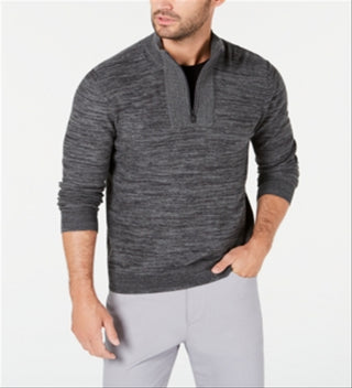 Alfani Men's Long Sleeve Classic Fit Quarter-Zip Cotton Sweater Gray Size Small