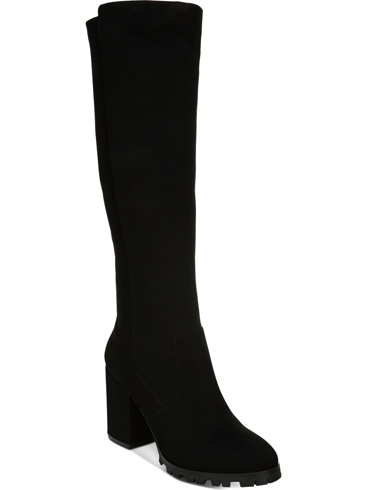 Bar Iii Womens Black 0.5 Platform Stretch Gore Lug Sole Padded Gypsee Round Toe Block Heel Zip-up Heeled Boots 10 M