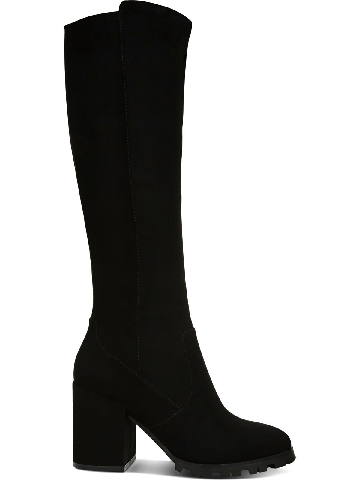 Bar Iii Womens Black 0.5 Platform Stretch Gore Lug Sole Padded Gypsee Round Toe Block Heel Zip-up Heeled Boots 10 M