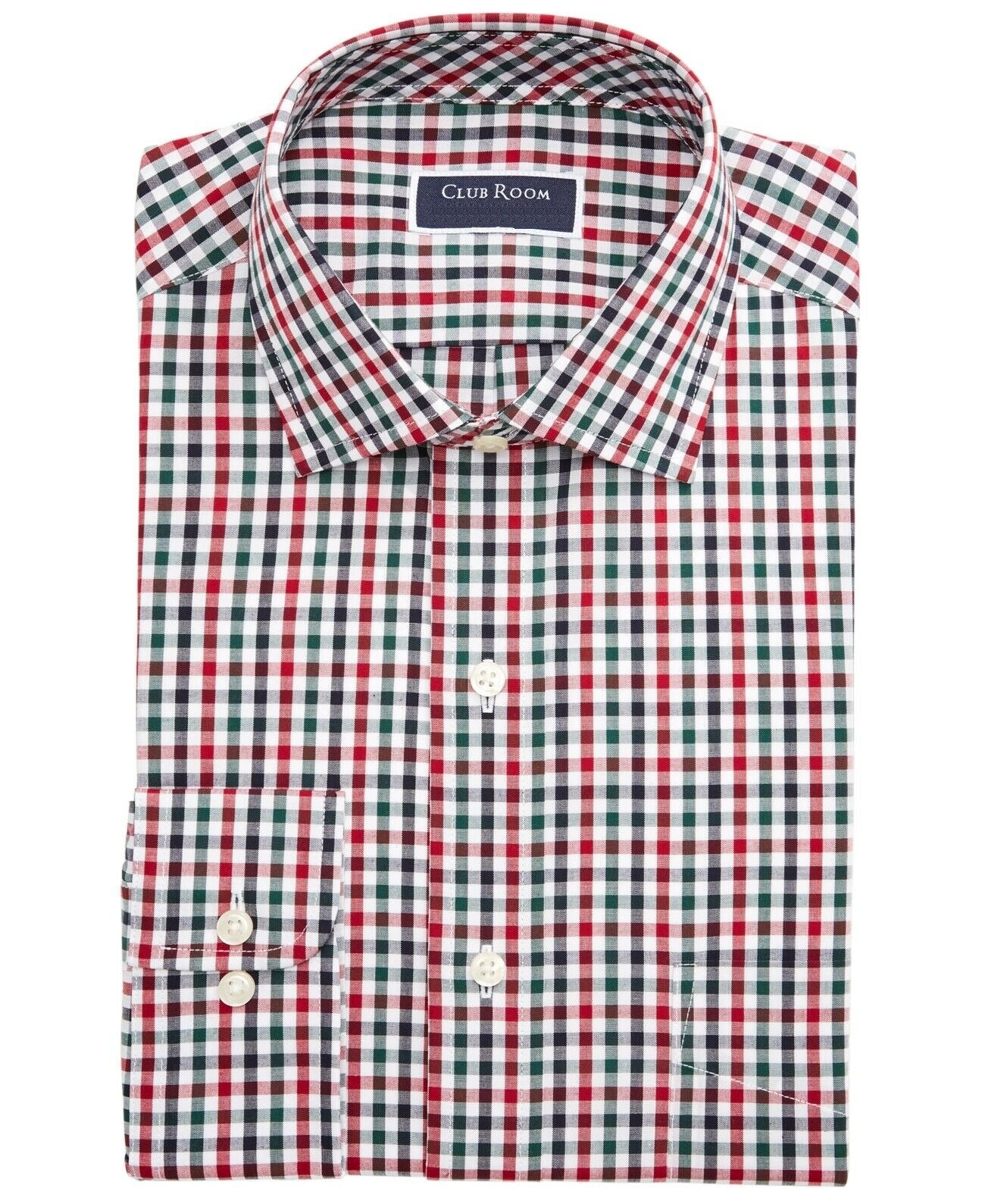 Club Room Men's Gingham Print Regular Fit Dress Shirt Red Size 32X33