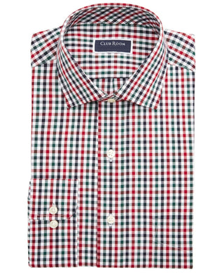 Club Room Men's Gingham Print Regular Fit Dress Shirt Red Size 32X33