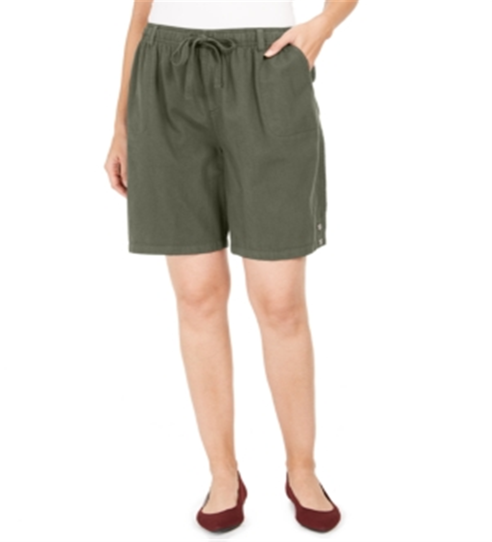 Karen Scott Women's Cotton Drawstring Shorts Green Size Small