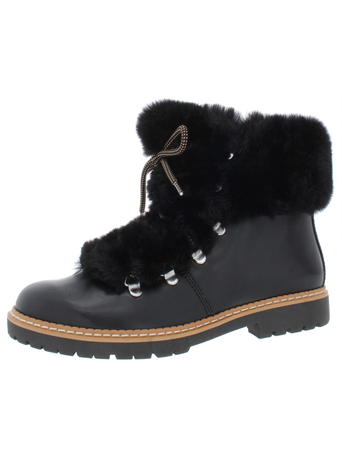 INC International Concepts Women's Platform Fur Trim Comfort Pravale Round Toe Block Heel Lace up Snow Boots Black Size 6 M