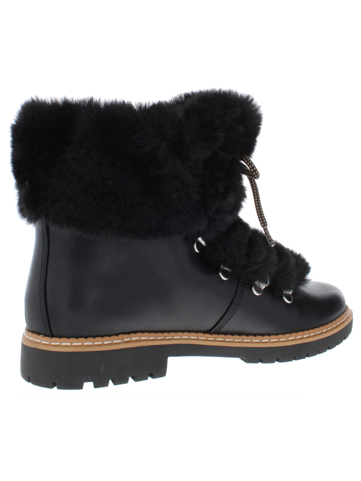 INC International Concepts Women's Platform Fur Trim Comfort Pravale Round Toe Block Heel Lace up Snow Boots Black Size 6 M