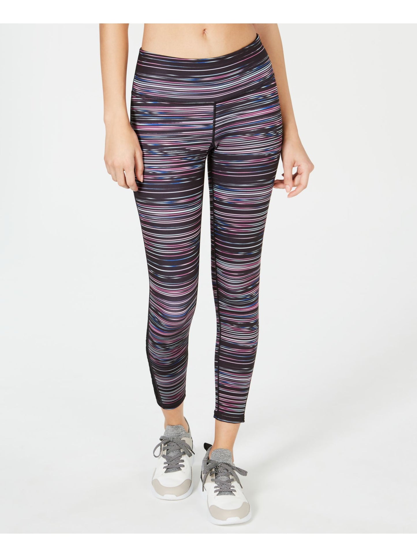 Ideology Women's Stretch Pocketed Moisture Wicking Ankle Length Striped Skinny Leggings Purple Size X-Small