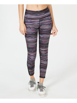Ideology Women's Stretch Pocketed Moisture Wicking Ankle Length Striped Skinny Leggings Purple Size X-Small