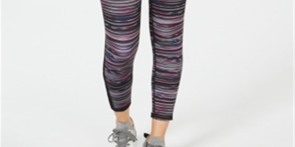 Ideology Women's Stretch Pocketed Moisture Wicking Ankle Length Striped Skinny Leggings Purple Size X-Small