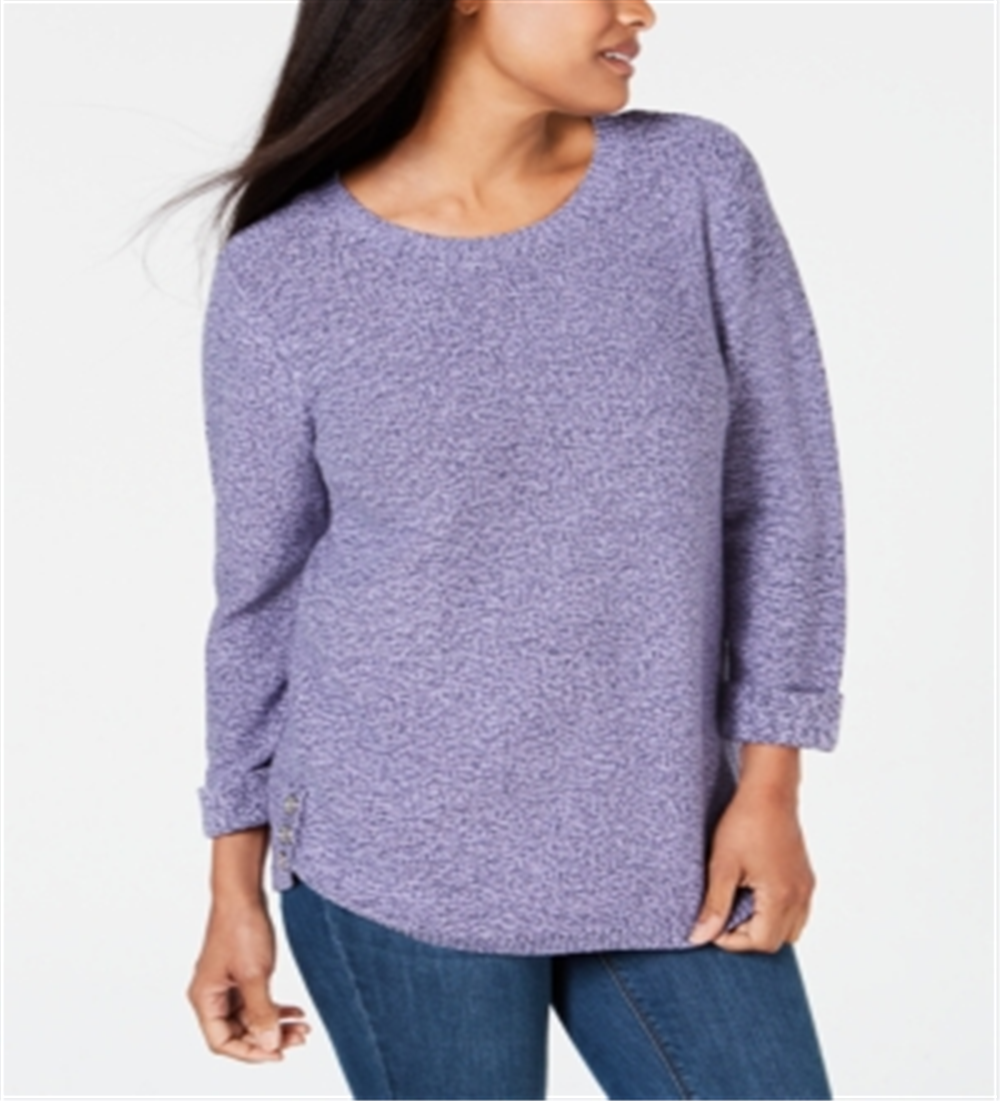 Karen Scott Women's Cotton Marled Sweater Purple Size Medium