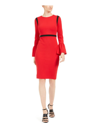 Calvin Klein Women's Sheath Bell Sleeve Contrast Dress Red Size 10