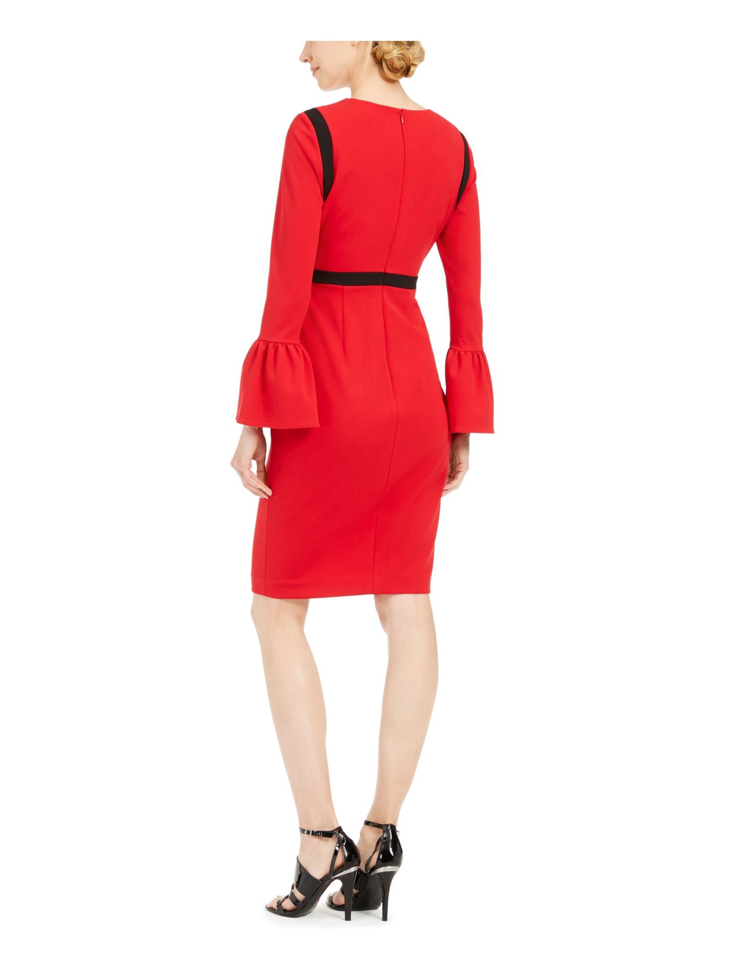 Calvin Klein Women's Sheath Bell Sleeve Contrast Dress Red Size 10