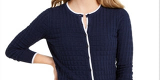 Charter Club Women's Textured Button Down Cardigan Sweater Blue Size Medium