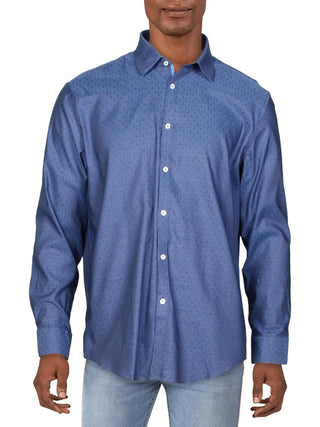 Ryan Seacrest Distinction Men's Printed Collared Dress Shirt Blue Size 32-33