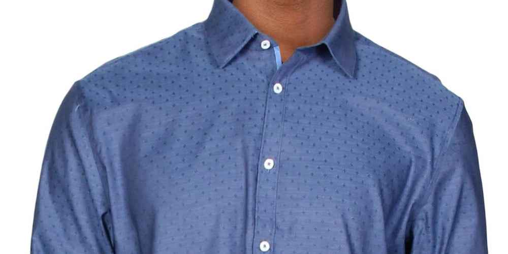 Ryan Seacrest Distinction Men's Printed Collared Dress Shirt Blue Size 32-33