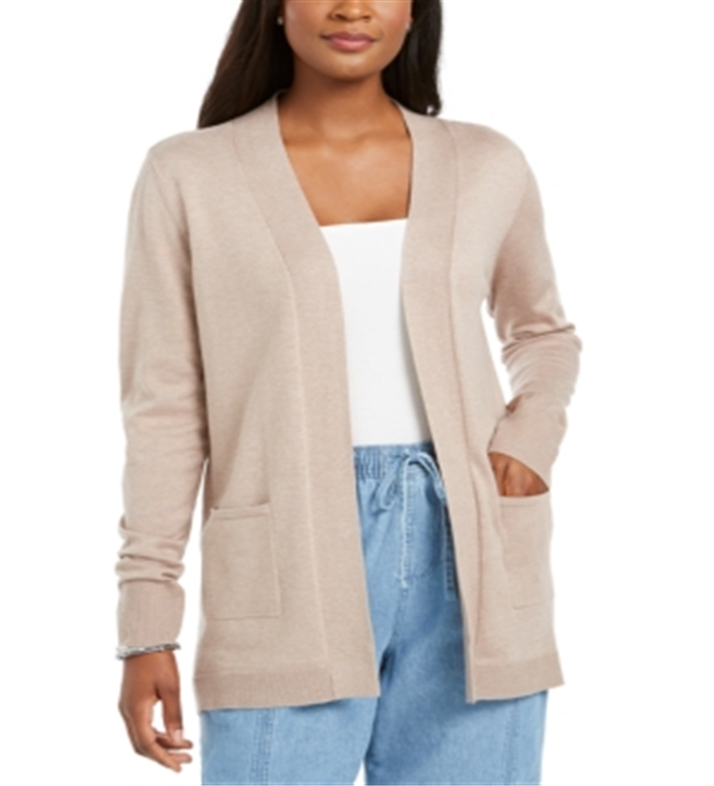 Karen Scott Women's Open Front Pocket Cardigan Brown Size Medium