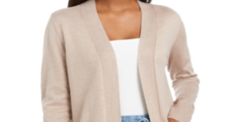 Karen Scott Women's Open Front Pocket Cardigan Brown Size Medium