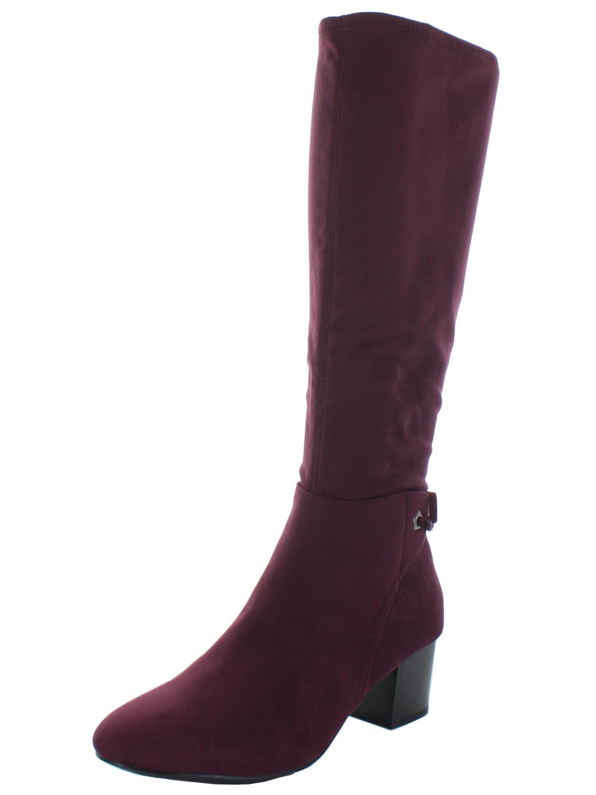 Charter Club Women's  Flower Grommets Bow Accent Padded Jaccque Almond Toe Block Heel Zip-up Boots Purple 6.5 M