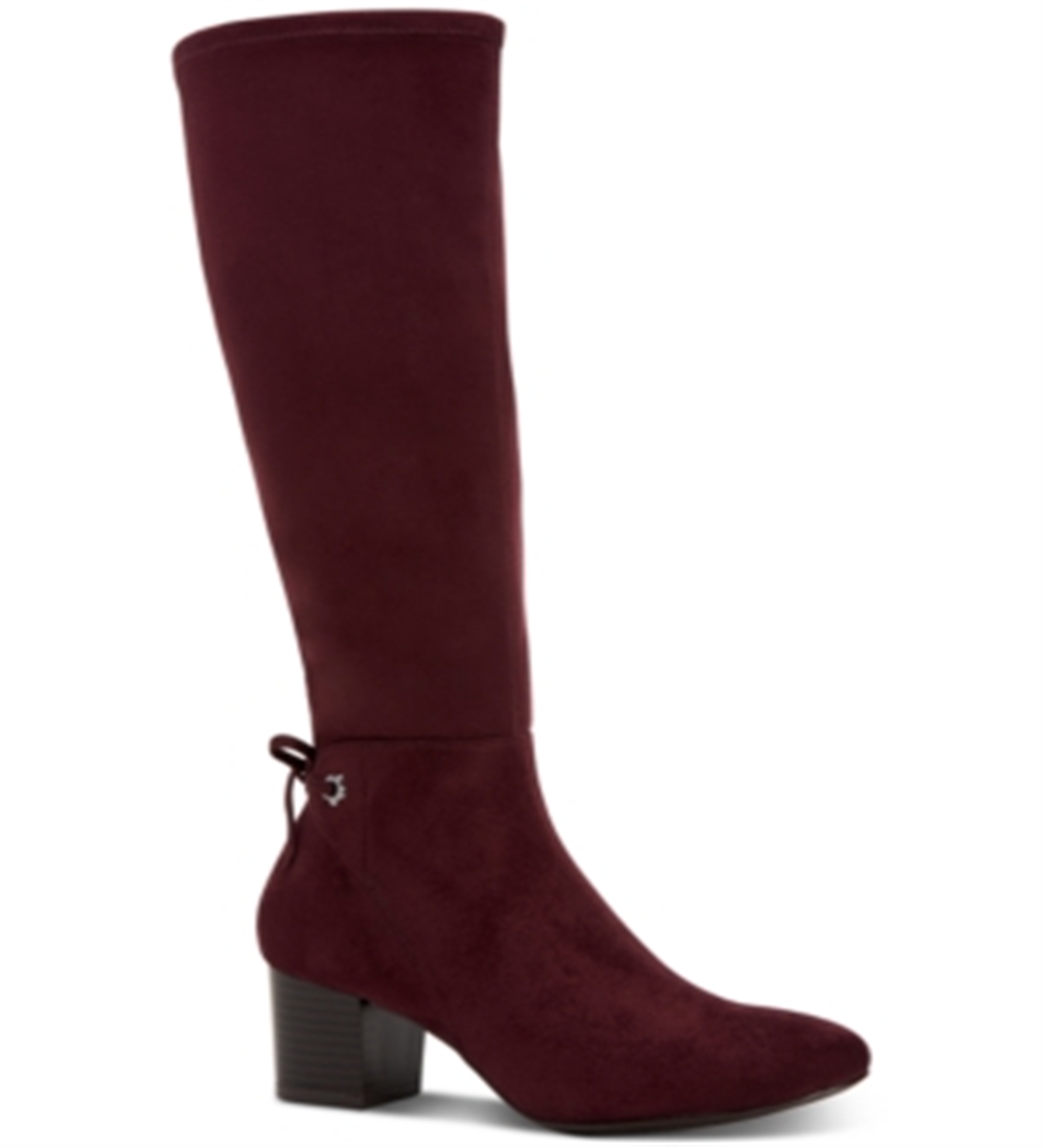 Charter Club Women's  Flower Grommets Bow Accent Padded Jaccque Almond Toe Block Heel Zip-up Boots Purple 6.5 M