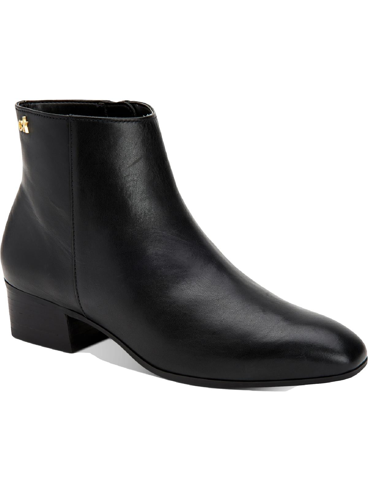 Calvin Klein Women's Jipsy Ankle Boots Leather Block Heel Black Size 6