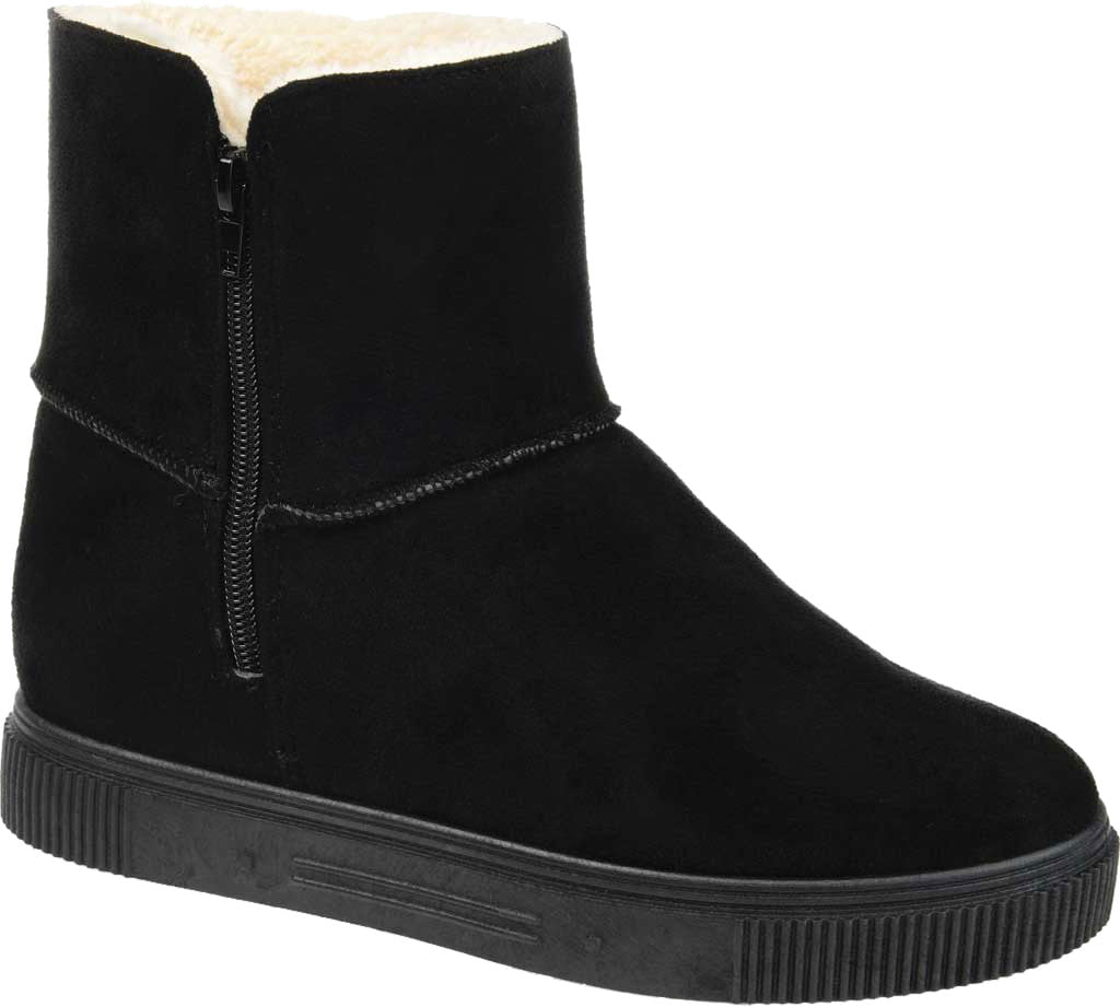 Journee Collection Women's Stitch Detailing Fur Trim Stelly Round Toe Platform Zip up Snow Boots Black Size 7 M