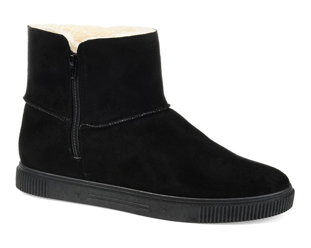 Journee Collection Women's Stitch Detailing Fur Trim Stelly Round Toe Platform Zip up Snow Boots Black Size 7 M