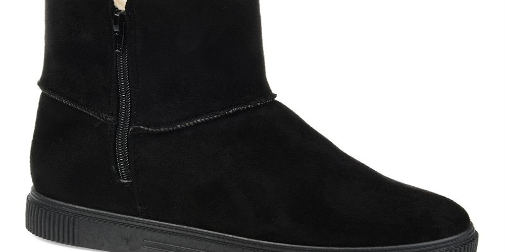 Journee Collection Women's Stitch Detailing Fur Trim Stelly Round Toe Platform Zip up Snow Boots Black Size 7 M
