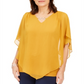 JM Collection Women's Asymmetrical Chiffon Top Yellow Size Small