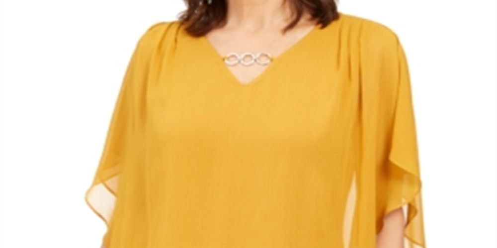 JM Collection Women's Asymmetrical Chiffon Top Yellow Size Small