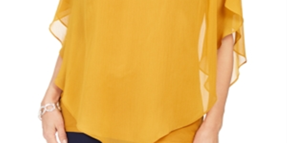 JM Collection Women's Asymmetrical Chiffon Top Yellow Size Small