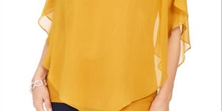 JM Collection Women's Asymmetrical Chiffon Top Yellow Size Small