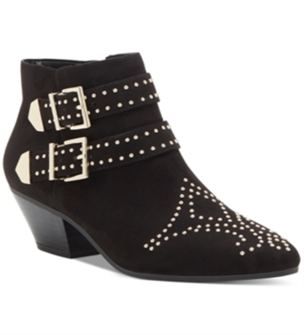 Inc Womens Black Studded Comfort Buckle Accent Cushioned Iliana Almond Toe Block Heel Zip-up Booties 6 M