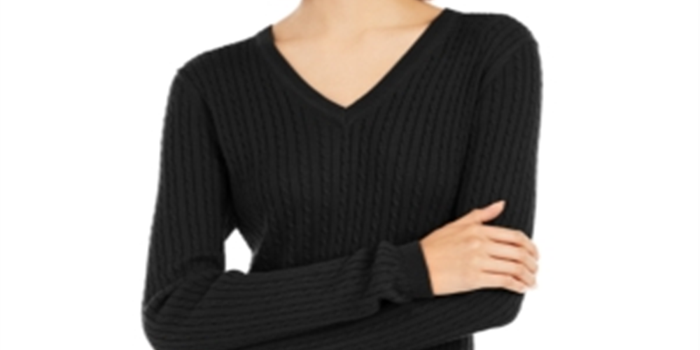 Tommy Hilfiger Women's Cotton Cable Sweater Black Size Large