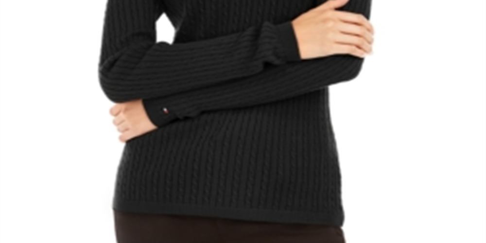 Tommy Hilfiger Women's Cotton Cable Sweater Black Size Large