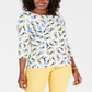 JM Collection Women's 3/4 Sleeve Printed Jacquard Top White Size Small