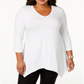 JM Collection Women's Handkerchief Hem Top White Size 1X