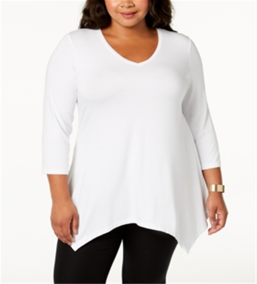 JM Collection Women's Handkerchief Hem Top White Size 1X