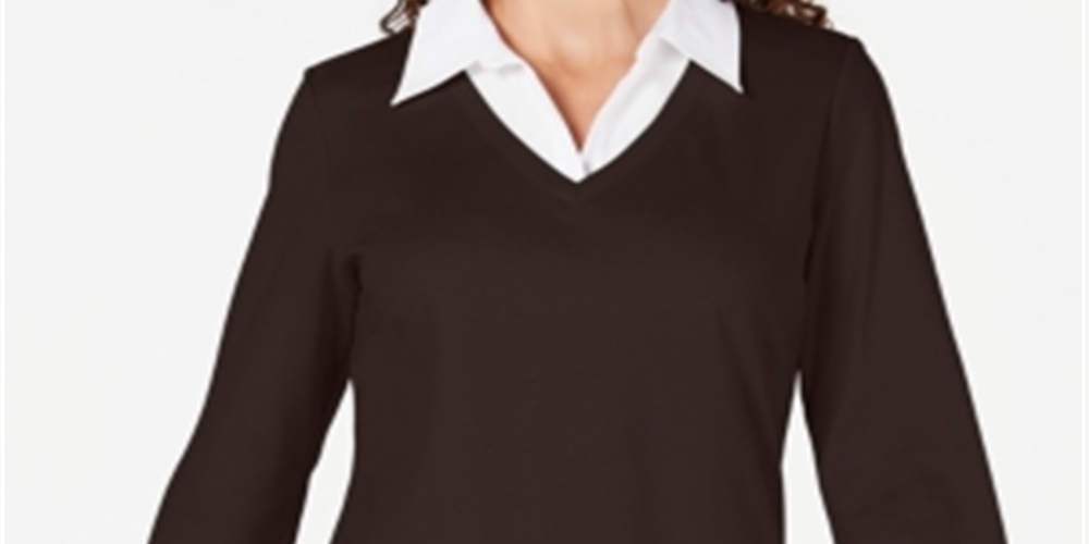 Karen Scott Women's Cotton Layered Look Top Brown Size Medium