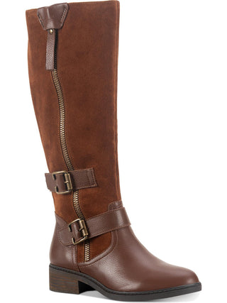 American Rag Womens Brown Strap Detail Zipper Accent Buckle Accent Collins Round Toe Block Heel Zip-up Leather Boots 8.5 M
