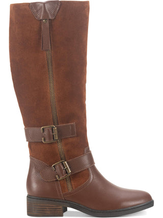 American Rag Womens Brown Strap Detail Zipper Accent Buckle Accent Collins Round Toe Block Heel Zip-up Leather Boots 8.5 M