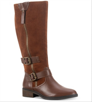 American Rag Womens Brown Strap Detail Zipper Accent Buckle Accent Collins Round Toe Block Heel Zip-up Leather Boots 8.5 M