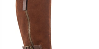 American Rag Womens Brown Strap Detail Zipper Accent Buckle Accent Collins Round Toe Block Heel Zip-up Leather Boots 8.5 M