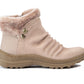 Baretraps Womens Beige Ruched Metal Buttons Fur Trim Cushioned Water Resistant Alick Round Toe Zip-up Snow Boots 9.5 M